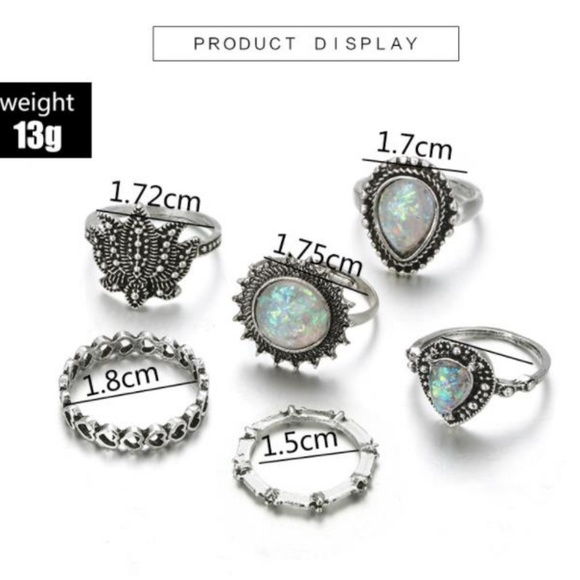 NEW 6pc white fire opal ring set - Picture 6 of 7